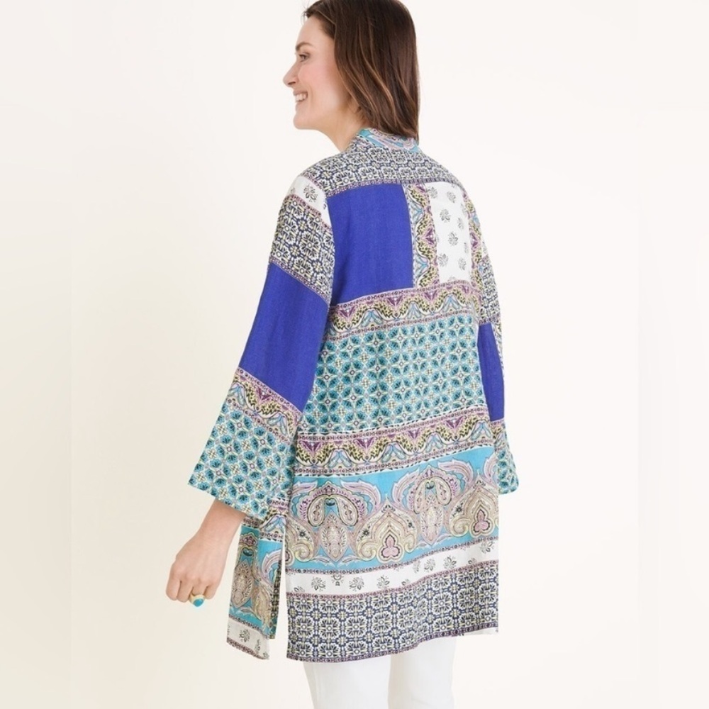 Chico’s Patchwork 100% Linen Duster Jacket Kimono… - image 3